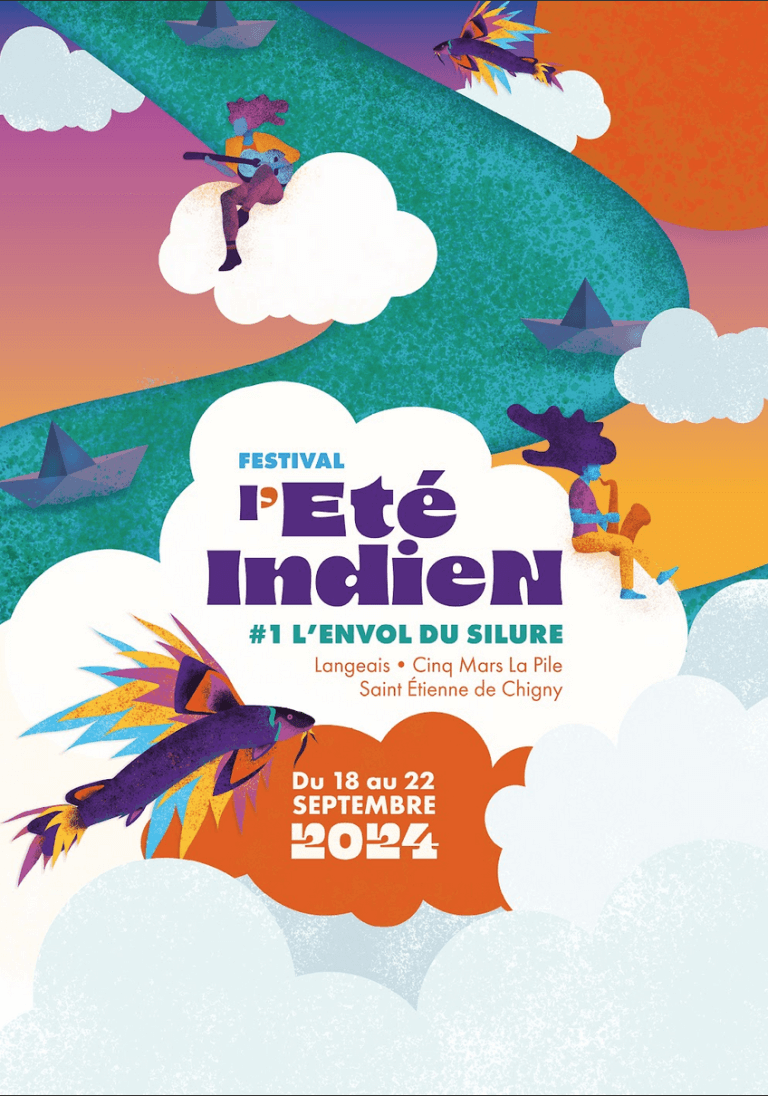 couleurs très vives, nuages, Loire et silure très coloré, bateaux...